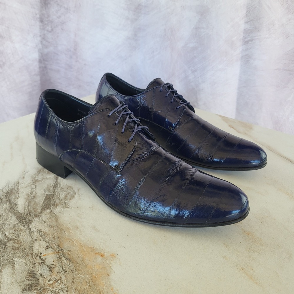 Kenneth Cole ITALY Genuine EEL Derby Shoes Men's Size 10.5 Dark Violet Blurple